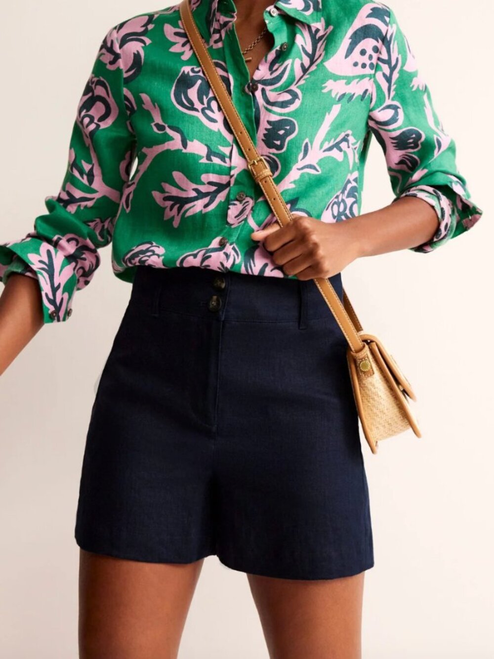 NEW BODEN Linen High Rise Shorts Navy US 6 UK 10